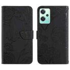 For OnePlus Nord CE2 Lite/Realme 9 Pro 5G/Realme V25 Skin Feel Butterfly Peony Embossed Leather Phone Case(Black) - 1