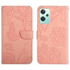 For OnePlus Nord CE2 Lite/Realme 9 Pro 5G/Realme V25 Skin Feel Butterfly Peony Embossed Leather Phone Case(Pink) - 1