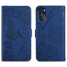 For Motorola Moto G 5G 2022 Skin Feel Butterfly Peony Embossed Leather Phone Case(Blue) - 1