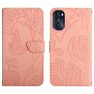 For Motorola Moto G 5G 2022 Skin Feel Butterfly Peony Embossed Leather Phone Case(Pink) - 1