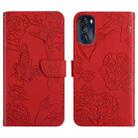 For Motorola Moto G 5G 2022 Skin Feel Butterfly Peony Embossed Leather Phone Case(Red) - 1