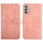 For Motorola Moto G Stylus 4G 2022 Skin Feel Butterfly Peony Embossed Leather Phone Case(Pink) - 1