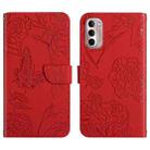 For Motorola Moto G Stylus 4G 2022 Skin Feel Butterfly Peony Embossed Leather Phone Case(Red) - 1