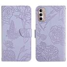 For Motorola Moto G Stylus 5G 2022 Skin Feel Butterfly Peony Embossed Leather Phone Case(Purple) - 1