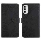 For Motorola Moto G52 Skin Feel Butterfly Peony Embossed Leather Phone Case(Black) - 1