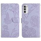 For Motorola Moto G52 Skin Feel Butterfly Peony Embossed Leather Phone Case(Purple) - 1