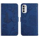 For Motorola Moto G52 Skin Feel Butterfly Peony Embossed Leather Phone Case(Blue) - 1