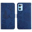 For OPPO Find X5 Lite Skin Feel Butterfly Peony Embossed Leather Phone Case(Blue) - 1