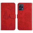 For OPPO Realme 9 Pro+/Realme 9 4G Skin Feel Butterfly Peony Embossed Leather Phone Case(Red) - 1