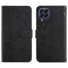 For Samsung Galaxy M53 Skin Feel Butterfly Peony Embossed Leather Phone Case(Black) - 1