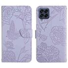 For Samsung Galaxy M53 Skin Feel Butterfly Peony Embossed Leather Phone Case(Purple) - 1