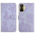 For Xiaomi Poco F4 GT Skin Feel Butterfly Peony Embossed Leather Phone Case(Purple) - 1