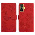 For Xiaomi Poco F4 GT Skin Feel Butterfly Peony Embossed Leather Phone Case(Red) - 1