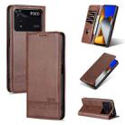 For Xiaomi POCO X4 Pro 5G AZNS Magnetic Calf Texture Leather Phone Case(Dark Brown) - 1