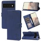 For Google Pixel 6a Embossed Happy Cat Pattern Leather Phone Case(Blue) - 1