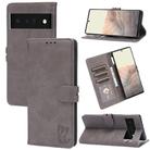 For Google Pixel 7 5G Embossed Happy Cat Pattern Leather Phone Case(Grey) - 1