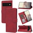 For Google Pixel 7 5G Embossed Happy Cat Pattern Leather Phone Case(Red) - 1