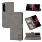 For Sony Xperia 1 IV Embossed Happy Cat Pattern Leather Phone Case(Grey) - 1