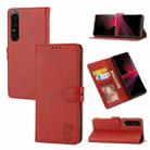 For Sony Xperia 1 IV Embossed Happy Cat Pattern Leather Phone Case(Red) - 1