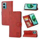 For Xiaomi Redmi Note 11E Embossed Happy Cat Pattern Leather Phone Case(Red) - 1