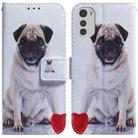 For Motorola Moto E32 Coloured Drawing Leather Phone Case(Pug) - 1