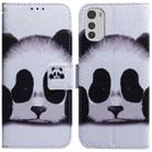 For Motorola Moto E32 Coloured Drawing Leather Phone Case(Panda) - 1