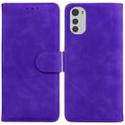 For Motorola Moto E32 Skin Feel Pure Color Flip Leather Phone Case(Purple) - 1