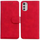 For Motorola Moto E32 Skin Feel Pure Color Flip Leather Phone Case(Red) - 1