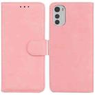 For Motorola Moto E32 Skin Feel Pure Color Flip Leather Phone Case(Pink) - 1