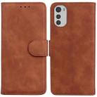 For Motorola Moto E32 Skin Feel Pure Color Flip Leather Phone Case(Brown) - 1