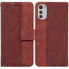 For Motorola Moto E32 Geometric Embossed Leather Phone Case(Brown) - 1