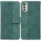 For Motorola Moto E32 Geometric Embossed Leather Phone Case(Green) - 1