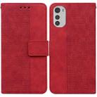 For Motorola Moto E32 Geometric Embossed Leather Phone Case(Red) - 1