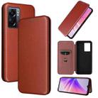 For OPPO A57 5G Carbon Fiber Texture Leather Phone Case(Brown) - 1