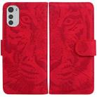 For Motorola Moto E32 Tiger Embossing Pattern Leather Phone Case(Red) - 1