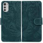 For Motorola Moto E32 Tiger Embossing Pattern Leather Phone Case(Green) - 1