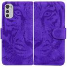 For Motorola Moto E32 Tiger Embossing Pattern Leather Phone Case(Purple) - 1