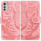 For Motorola Moto E32 Tiger Embossing Pattern Leather Phone Case(Pink) - 1