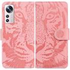 For Xiaomi 12 Lite Tiger Embossing Pattern Leather Phone Case(Pink) - 1