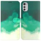 For Motorola Moto E32 Watercolor Pattern Horizontal Flip Leather Phone Case(Cyan Green) - 1