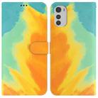 For Motorola Moto E32 Watercolor Pattern Horizontal Flip Leather Phone Case(Autumn Leaf) - 1