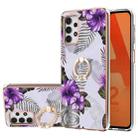 For Samsung Galaxy A33 5G Electroplating IMD TPU Phone Case with Ring(Purple Flower) - 1