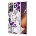 For Samsung Galaxy Note20 Ultra Electroplating IMD TPU Phone Case with Ring(Purple Flower) - 1