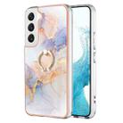 For Samsung Galaxy S22 5G Electroplating IMD TPU Phone Case with Ring(White Marble) - 1