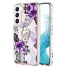 For Samsung Galaxy S22+ 5G Electroplating IMD TPU Phone Case with Ring(Purple Flower) - 1