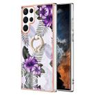 For Samsung Galaxy S22 Ultra 5G Electroplating IMD TPU Phone Case with Ring(Purple Flower) - 1