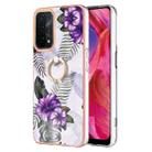 For OPPO A74 5G / A93 5G Electroplating IMD TPU Phone Case with Ring(Purple Flower) - 1