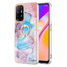 For OPPO A94 5G / A95 5G Electroplating IMD TPU Phone Case with Ring(Blue Marble) - 1