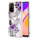 For OPPO A94 5G / A95 5G Electroplating IMD TPU Phone Case with Ring(Purple Flower) - 1
