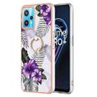 For OPPO Realme 9 Pro+ 5G Electroplating IMD TPU Phone Case with Ring(Purple Flower) - 1